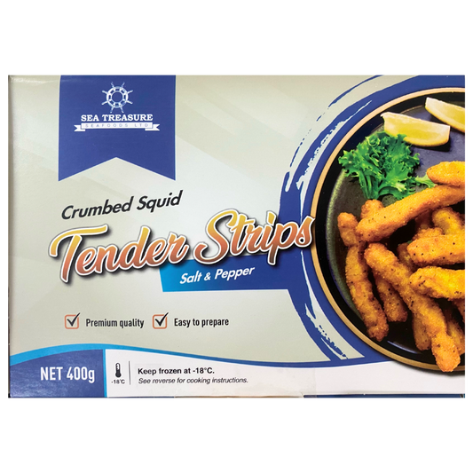 Sea Treasure Crumbed Squid Tender Strips Salt & Pepper 400g