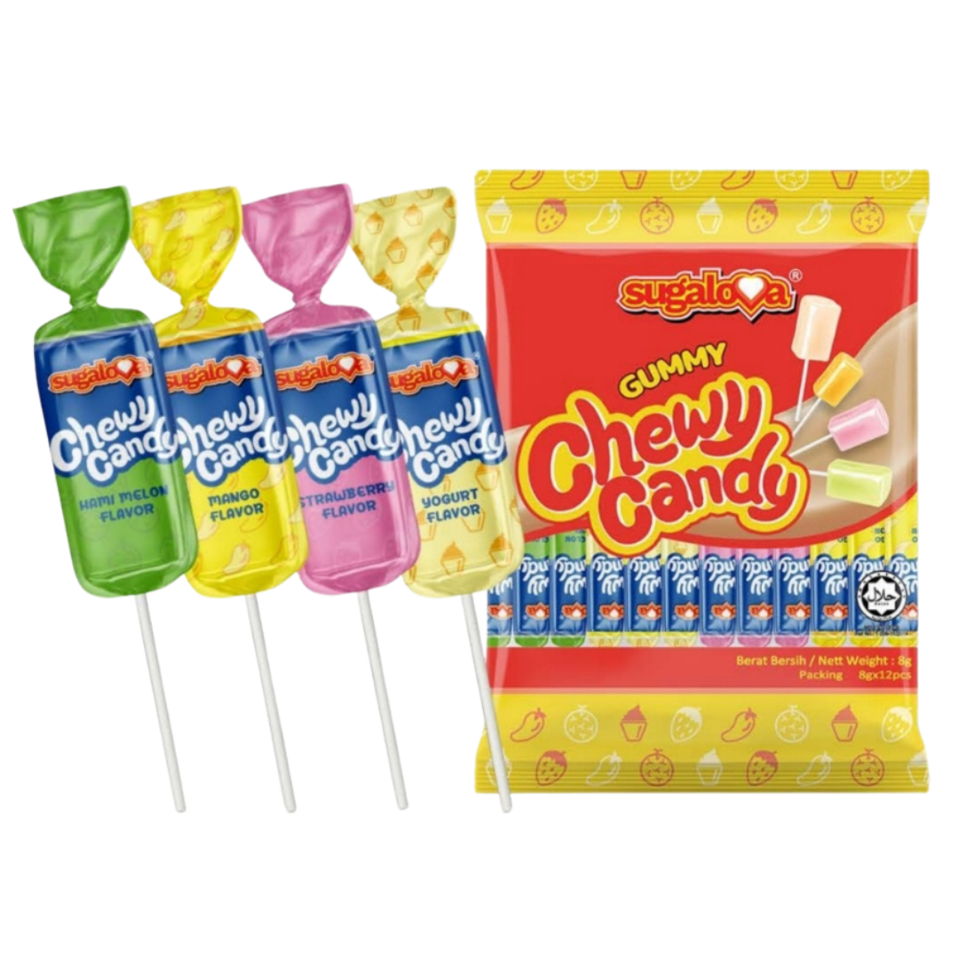 Sugalova Gummy Chewy Candy Lollipop 12pk