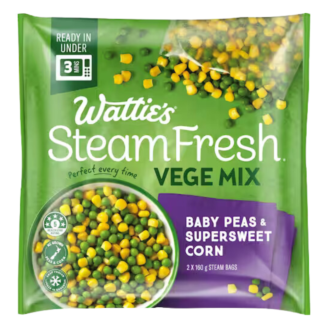 Wattie's Steam Fresh Vege Mix Baby Peas & Supersweet Corn 2 x 160g