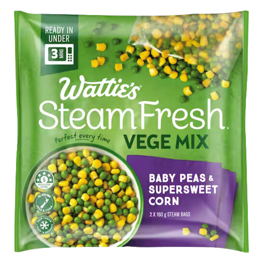 Wattie's Steam Fresh Vege Mix Baby Peas & Supersweet Corn 2 x 160g